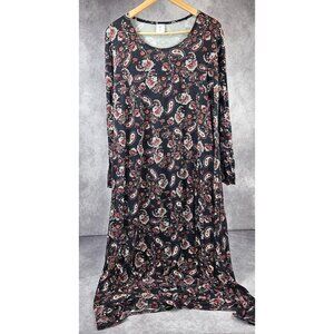 Klip Klap Women Black Bohemian Loss Maxi Dress Paisley Print Vintage Size 7